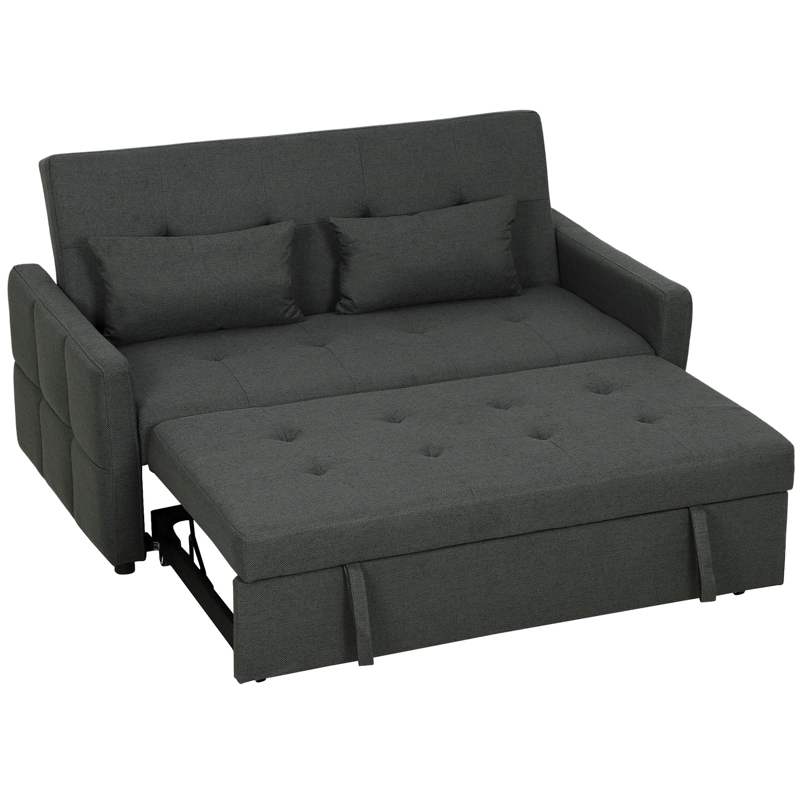 2 Seater Sofa Bed, Convertible Pull Out Bed Settee | Charcoal Grey