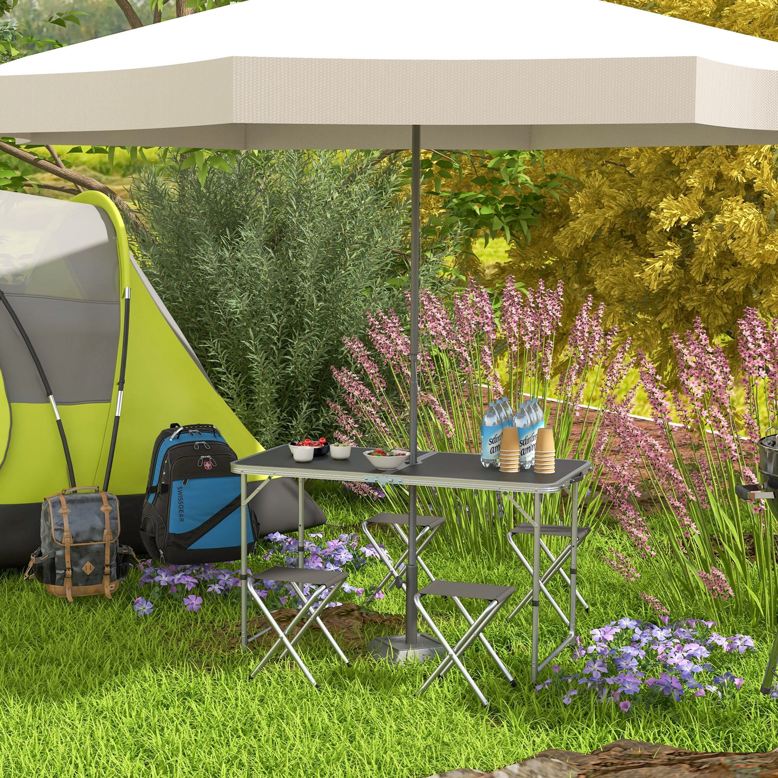 4ft Folding Picnic Table And Chairs, Portable | Black