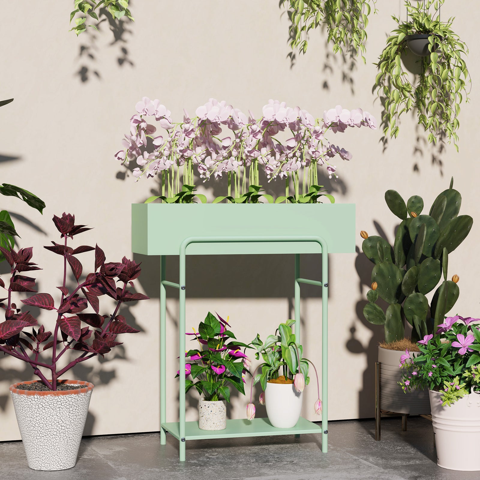 2 Tier Plant Stand, Metal Plant Rack W/ Drain Holes