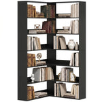 7 Tiers Corner Bookshelf, L-shaped | Black