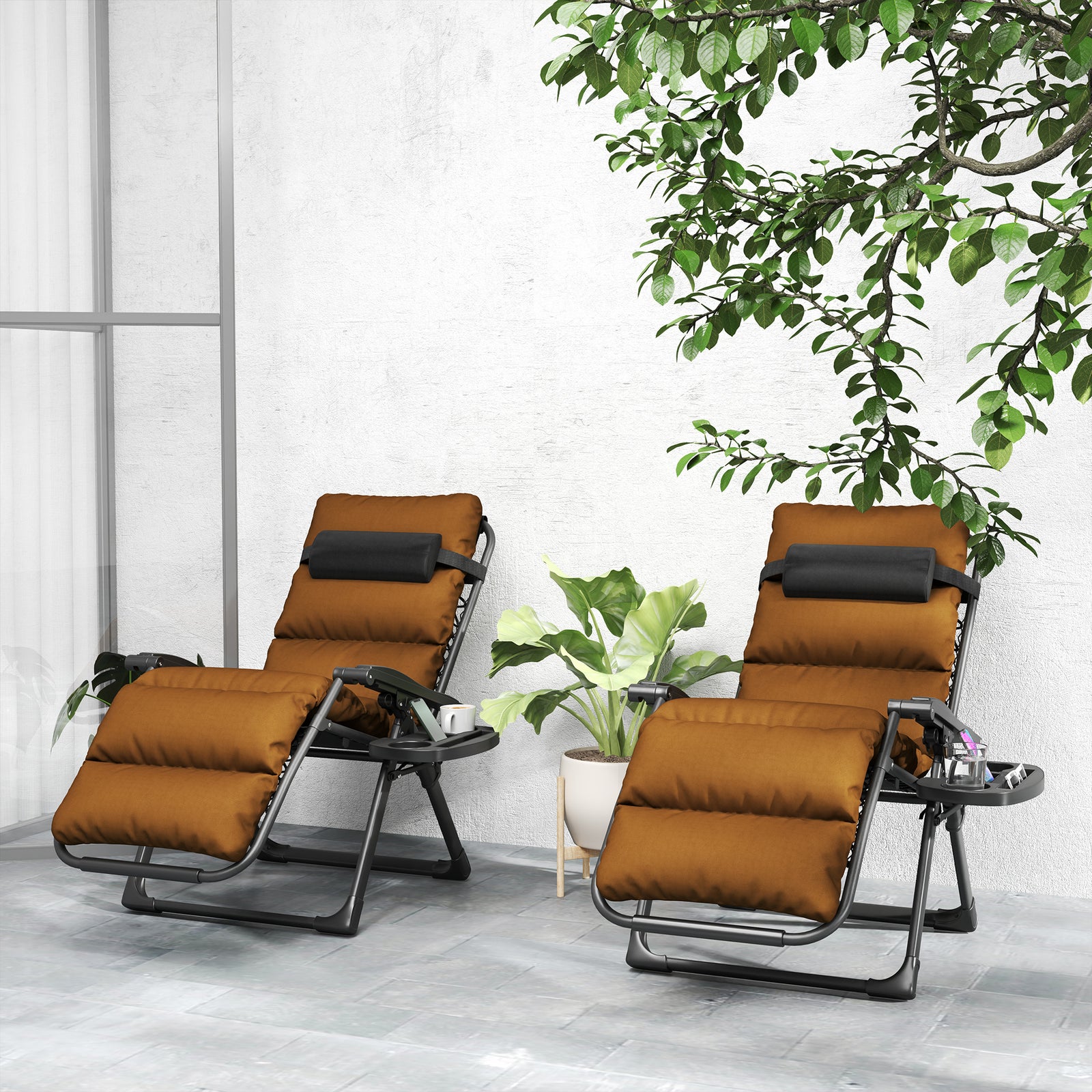 2 Pieces Zero Gravity Chairs, Reclining Folding Sun Lounger | Brown