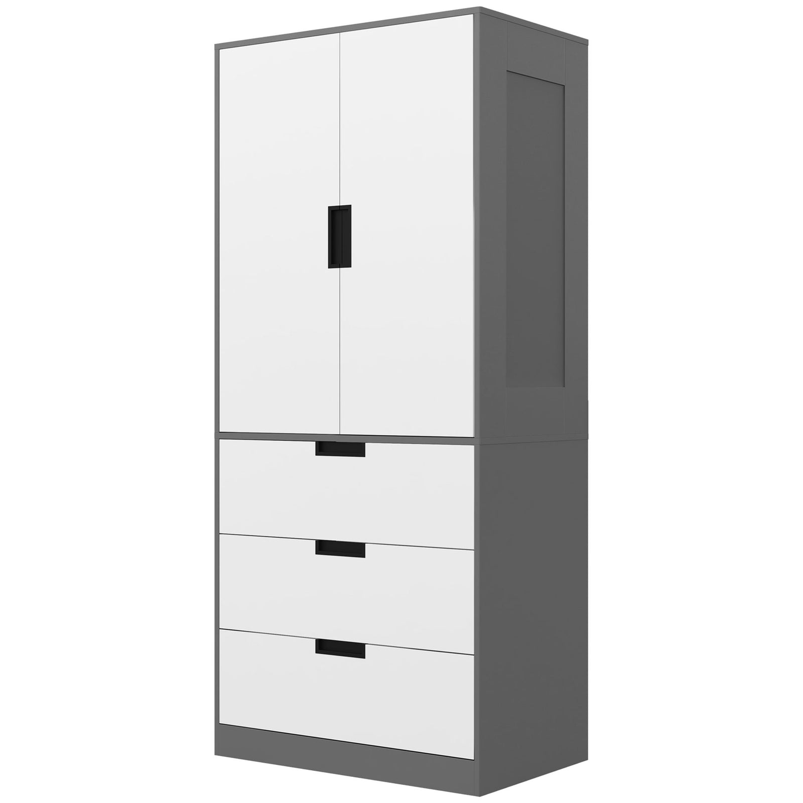 2 Door Wardrobe Wardrobe With 3 Drawer And Hanging Rod | One Size