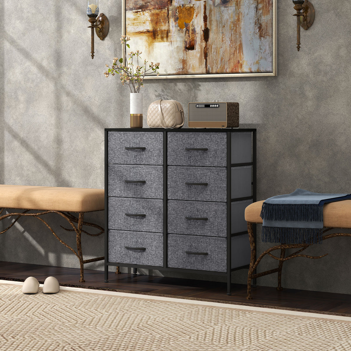 HOMCOM 8 Drawer Fabric Chest Of Drawers W/ Wooden Top For Hallway