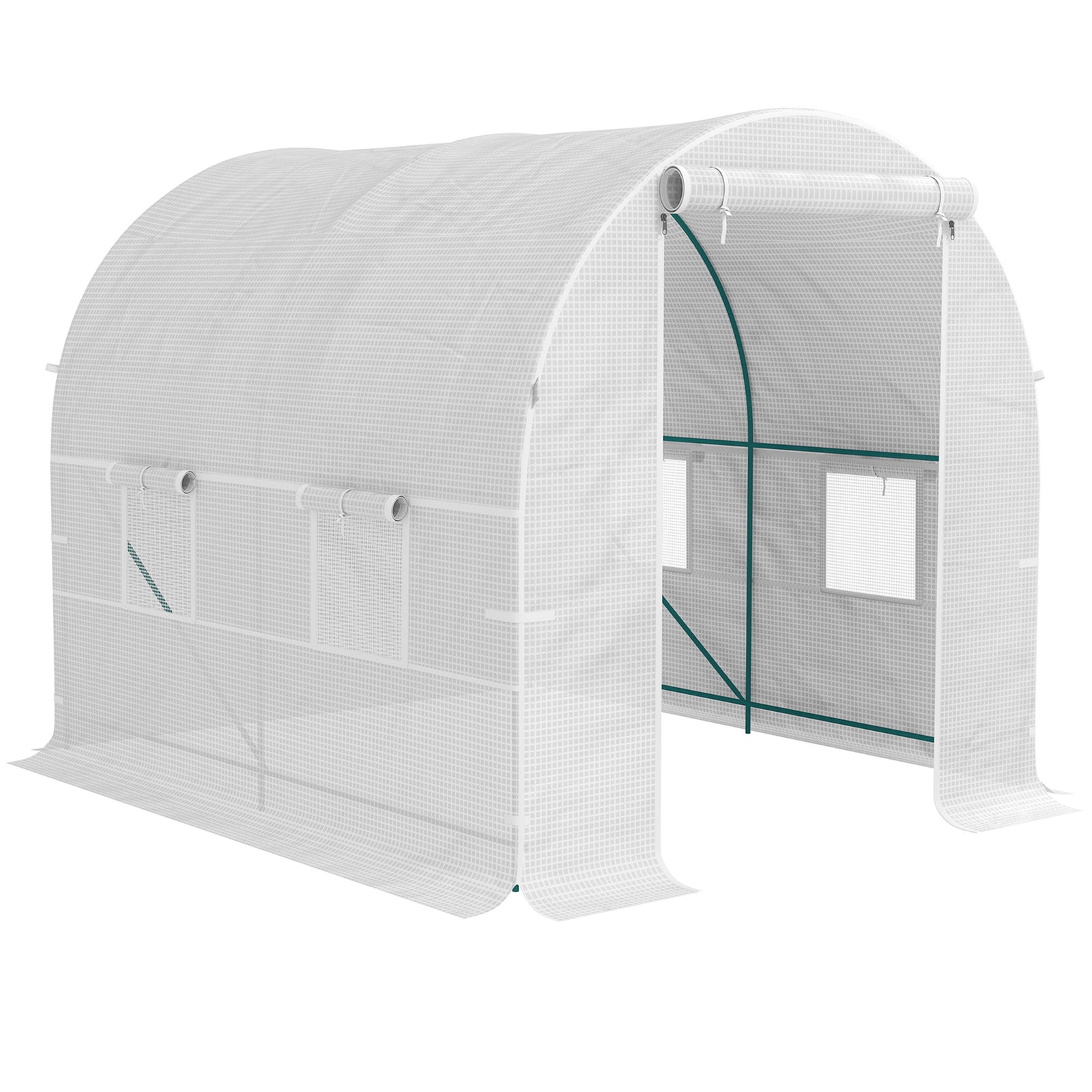 Reinforced Walk-in Polytunnel Greenhouse, 2x2.5m, White