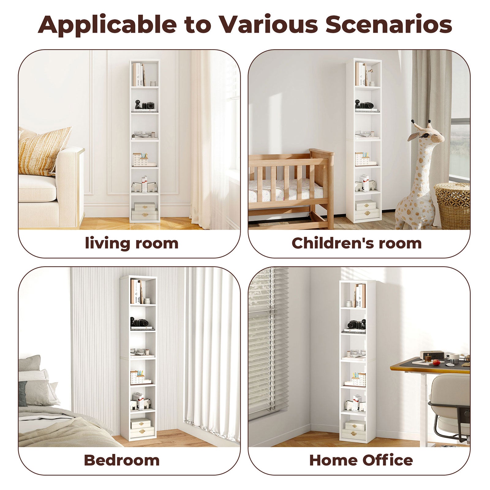 Bookcases Book Shelf Shelving Storage Unit Slim Wood Office Home | White
