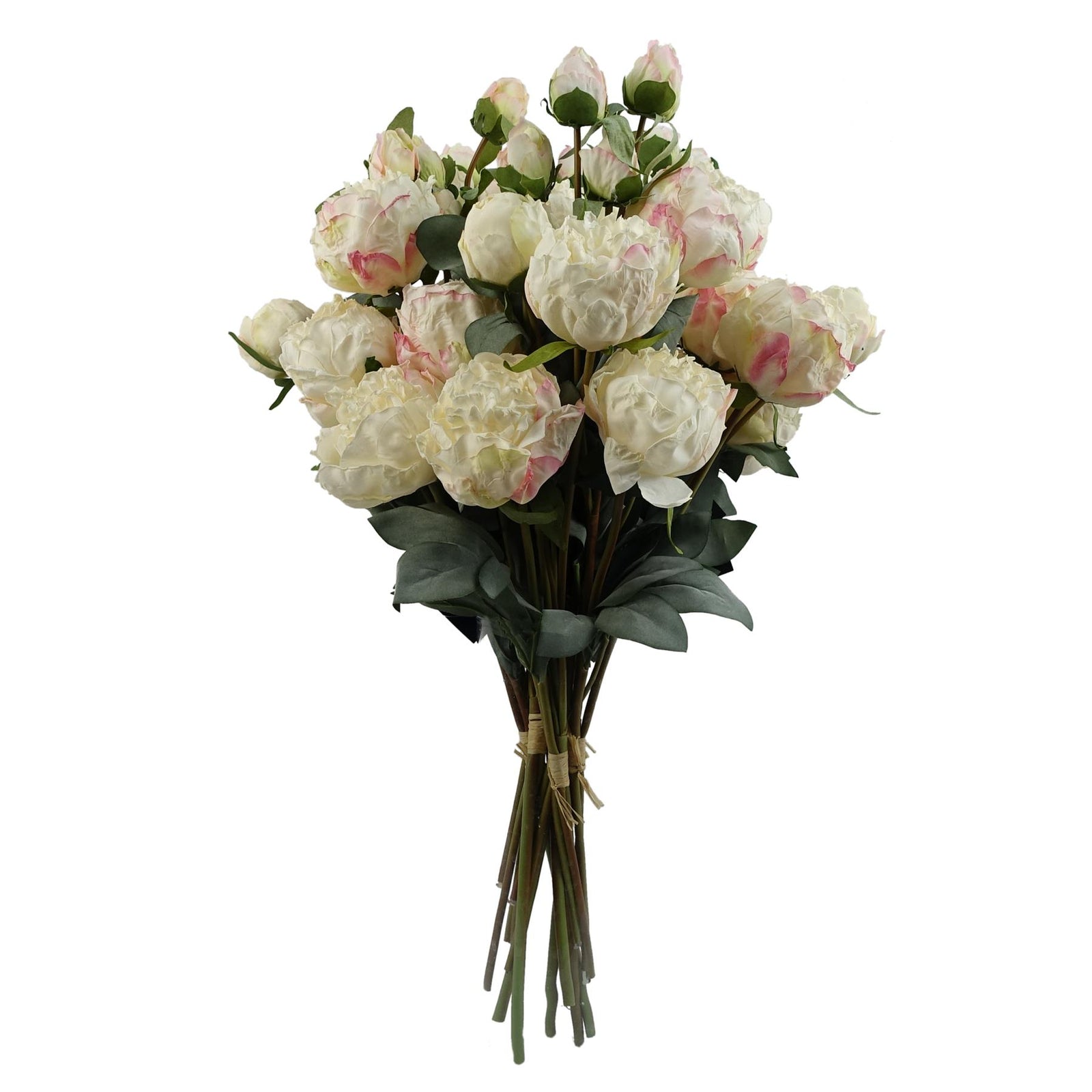 6 X 55cm Cream Peony Artificial Flower Stems - 24 Flowers 18 Buds