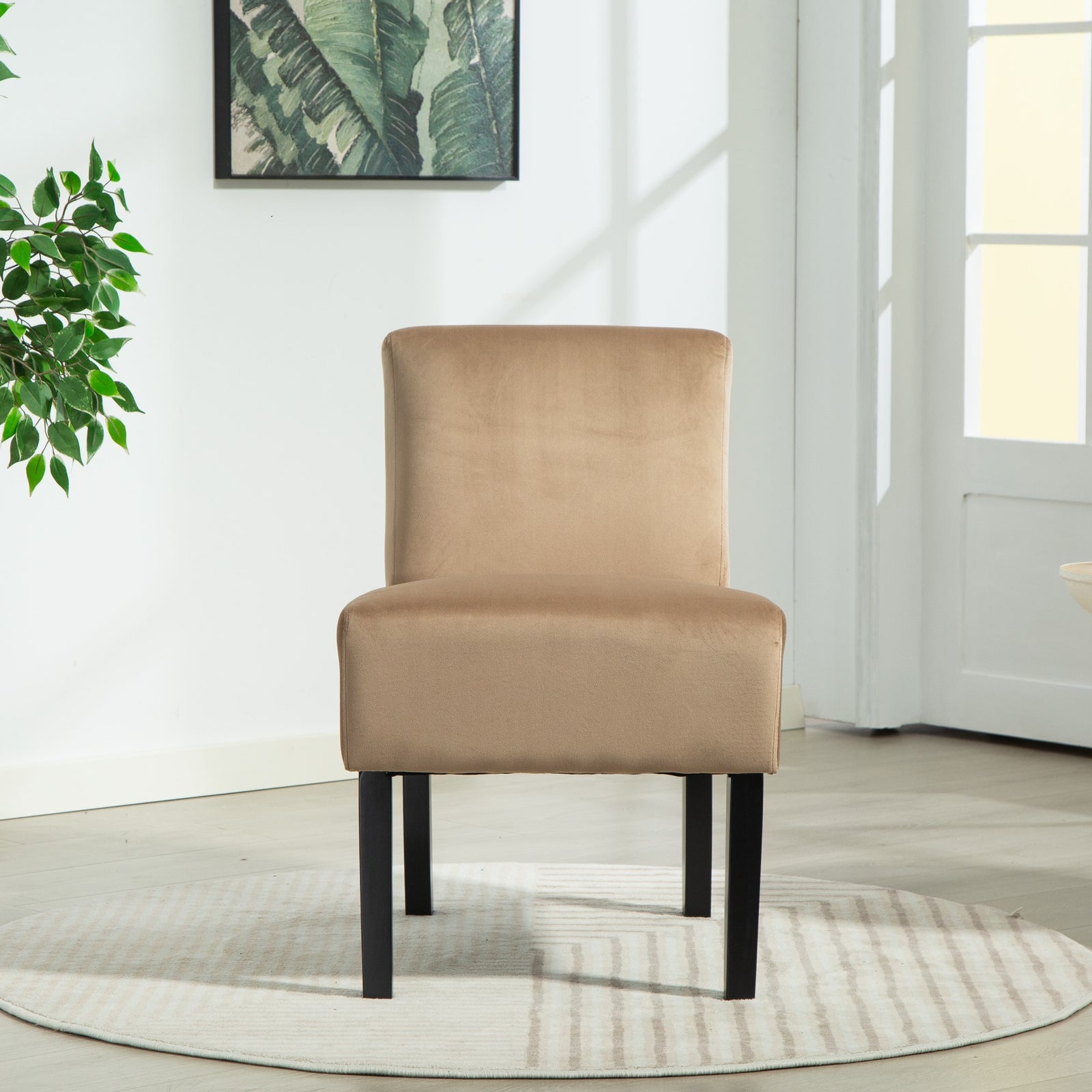 Valina Velvet Fabric Armless Accent Chair | Light Brown