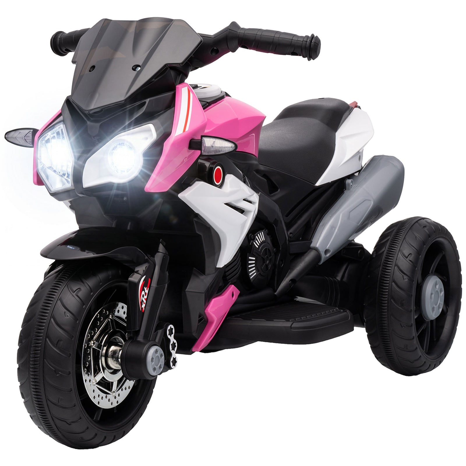 Kids Electric Motorcycle With 3 Wheels, Headlight, Music, Horn | Pink