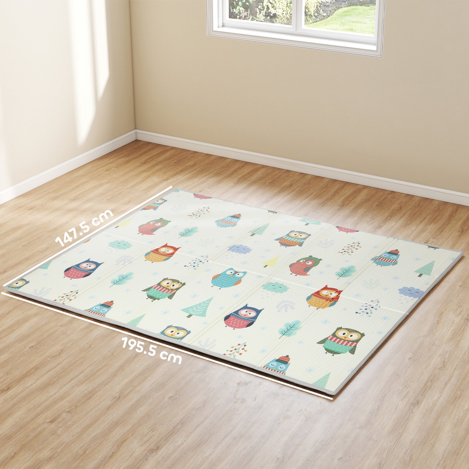 AIYAPLAY Baby Play Mat Double-sided, Kids Floor Mat, Car Track And Owl Theme