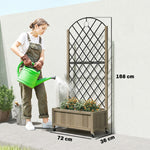 Garden Bed W/metal Trellis, Wooden Elevated Planter Box | Dark Brown