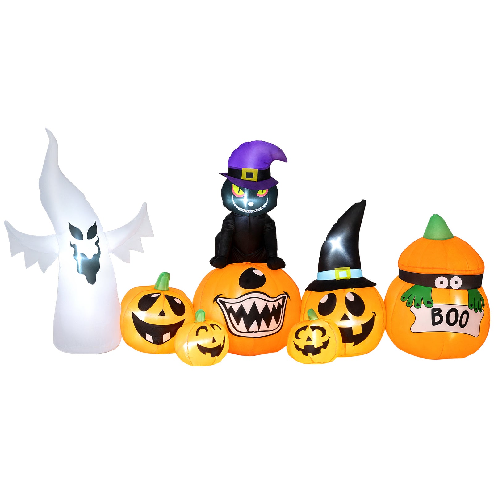 8 Ft Blow Up Halloween Inflatables Pumpkin Ghost And Cat Combo