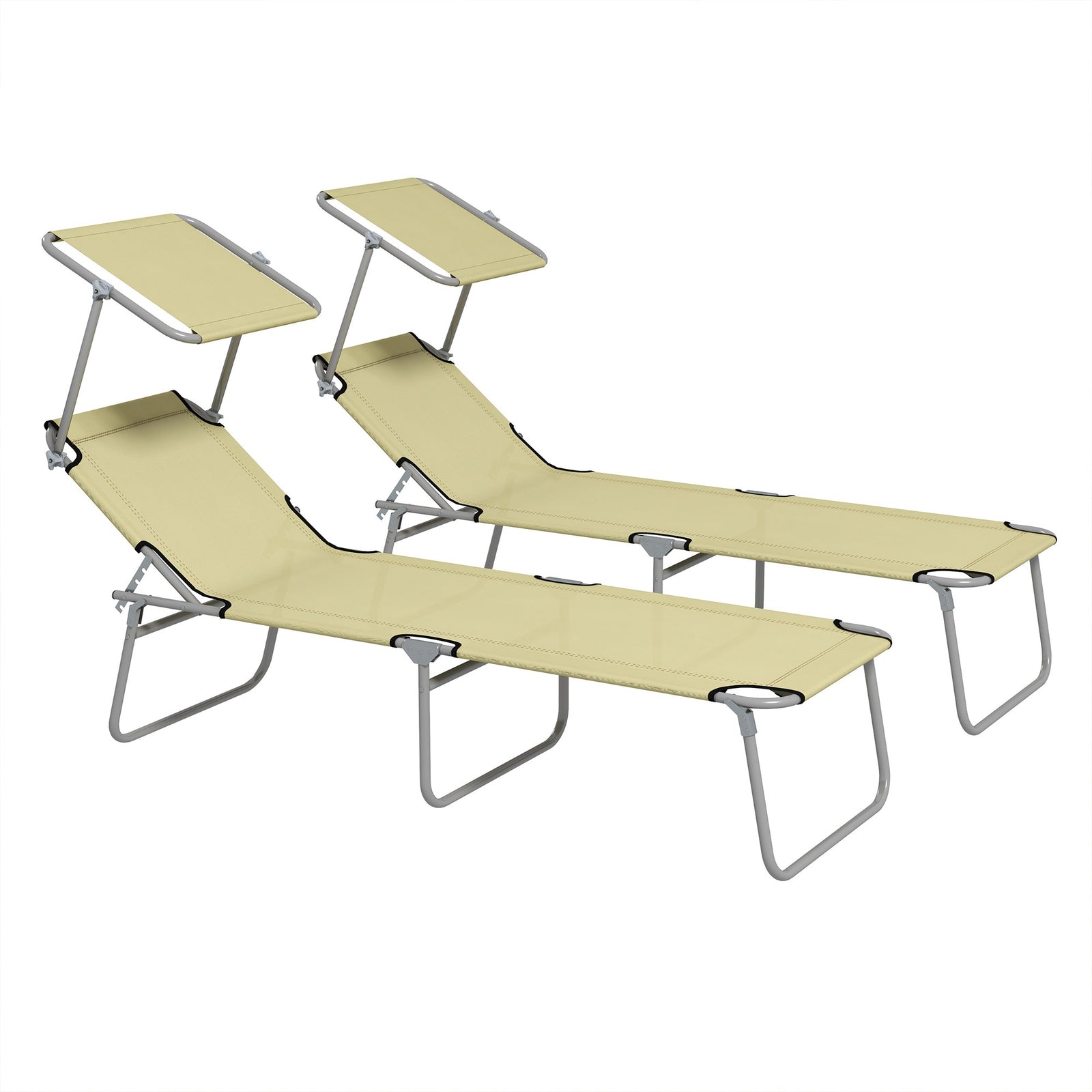 Reclining Sun Lounger Folding Recliner Garden Chair | Set of 2 | Beige