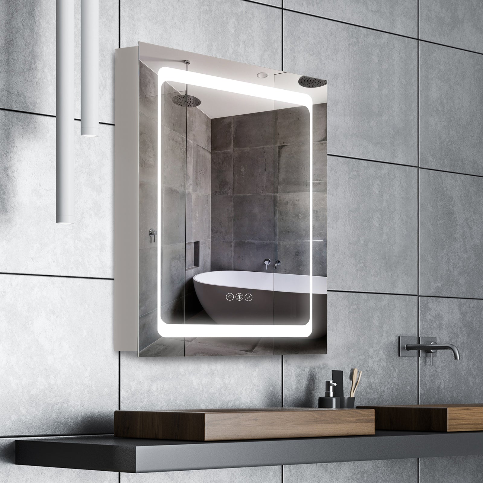 Led Lighted Bathroom Mirror Cabinet With Shelves