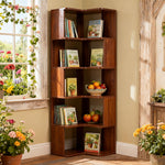 5-tier/6-tier Wooden L-shaped Corner Storage Shelf | Small Double | Walnut