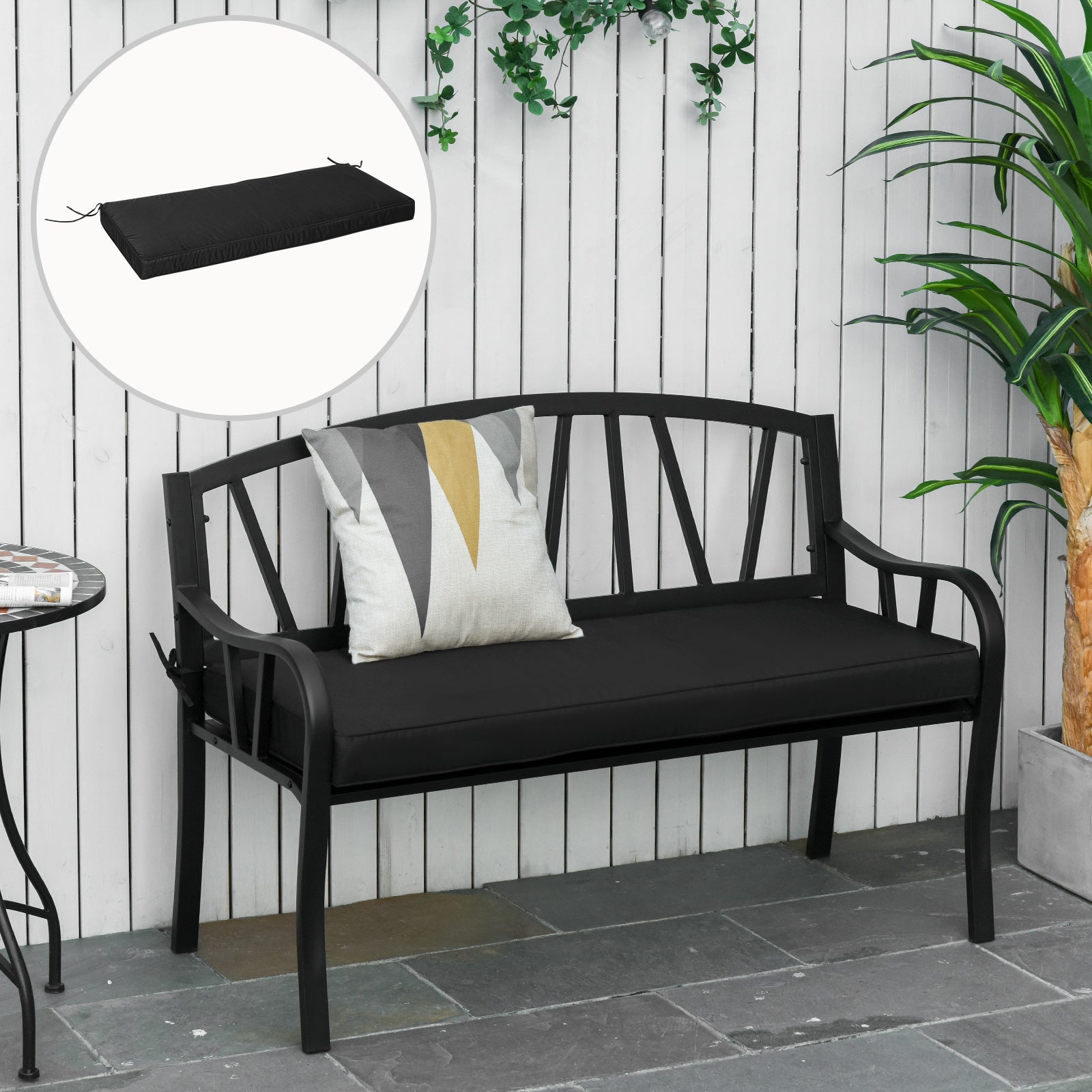 Garden Bench Cushion 2 Seater Seat Pad Indoorand Outdoor Use | Black
