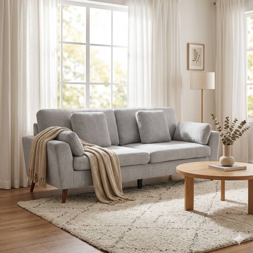 2-seater Chenille Upholstered Sofa With Pillows | Grey