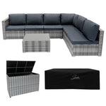 Rattan Modular 7 Piece Furniture Set & 700l Storage Box | Grey