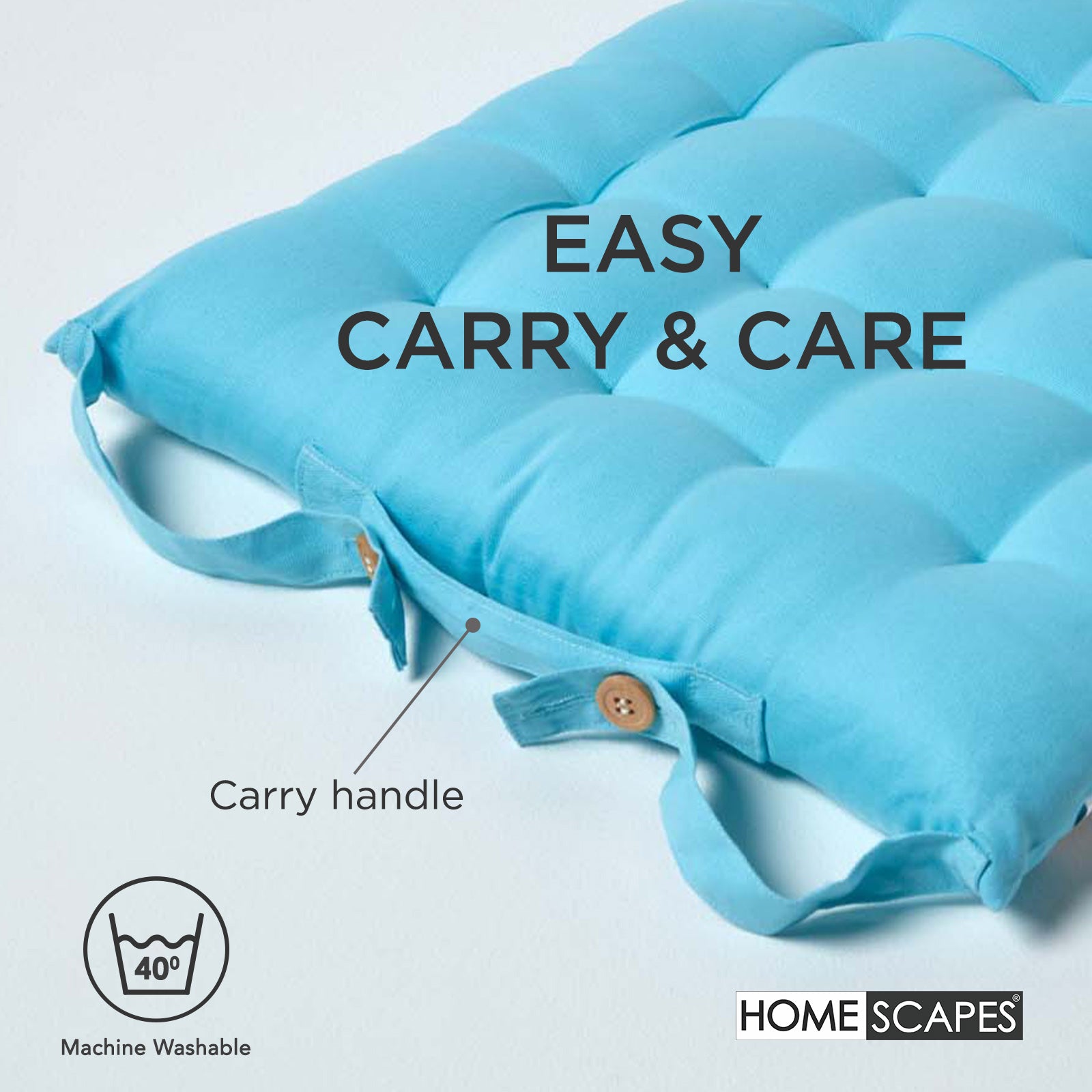 100% Cotton Seat Pads Plain Chair Cushions For Dining Room, Kitchen, Or Outdoor Garden Use | Set-of-1 | Light Blue