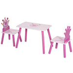 3 Pcs Kids Princess & Crown Chair Table Set Home Furniture 2-4 Yrs Pink