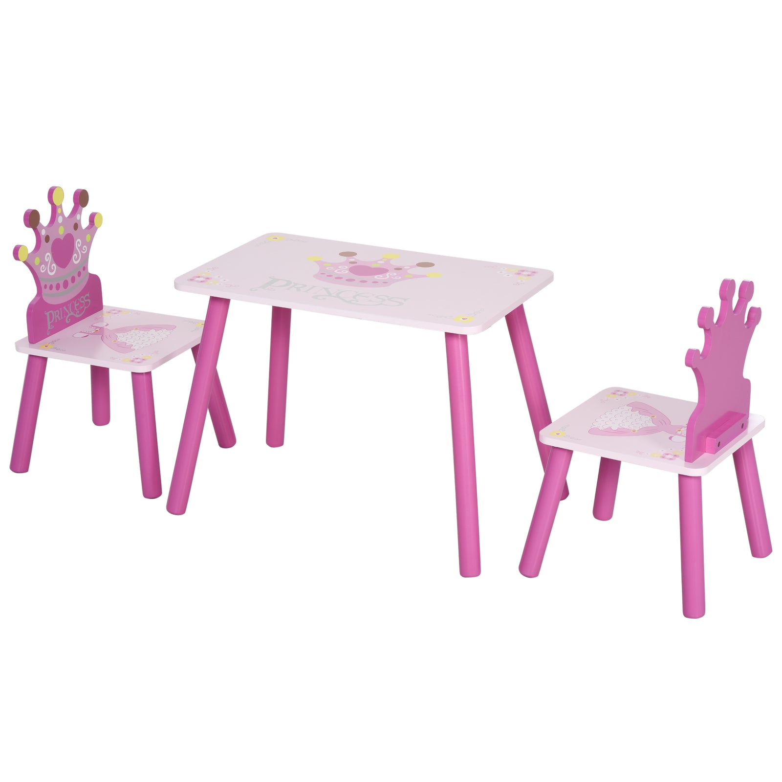 3 Pcs Kids Princess & Crown Chair Table Set Home Furniture 2-4 Yrs Pink