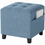 Small Ottoman With Side Pocket Living Room | Dark Blue