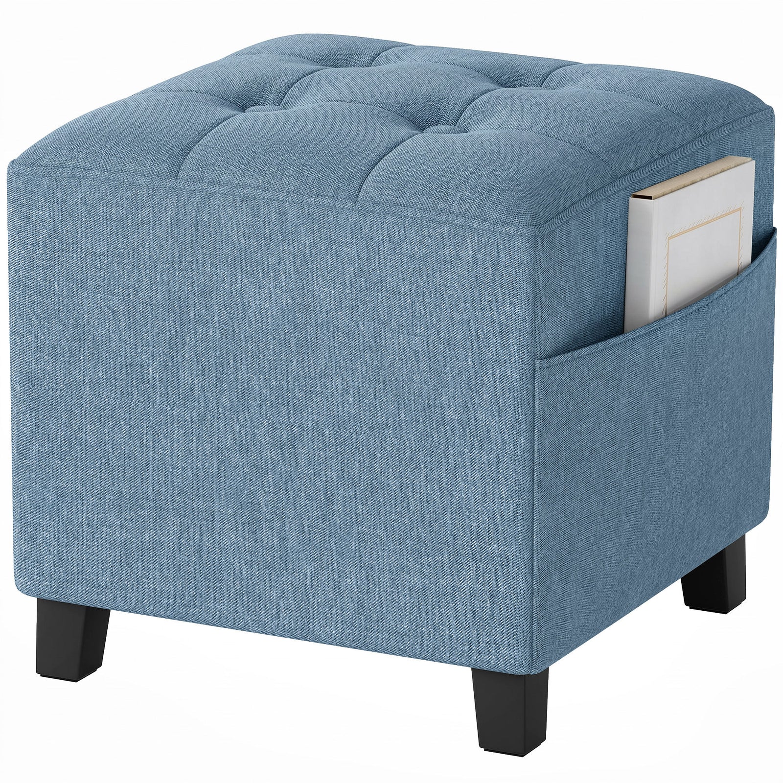 Small Ottoman With Side Pocket Living Room | Dark Blue