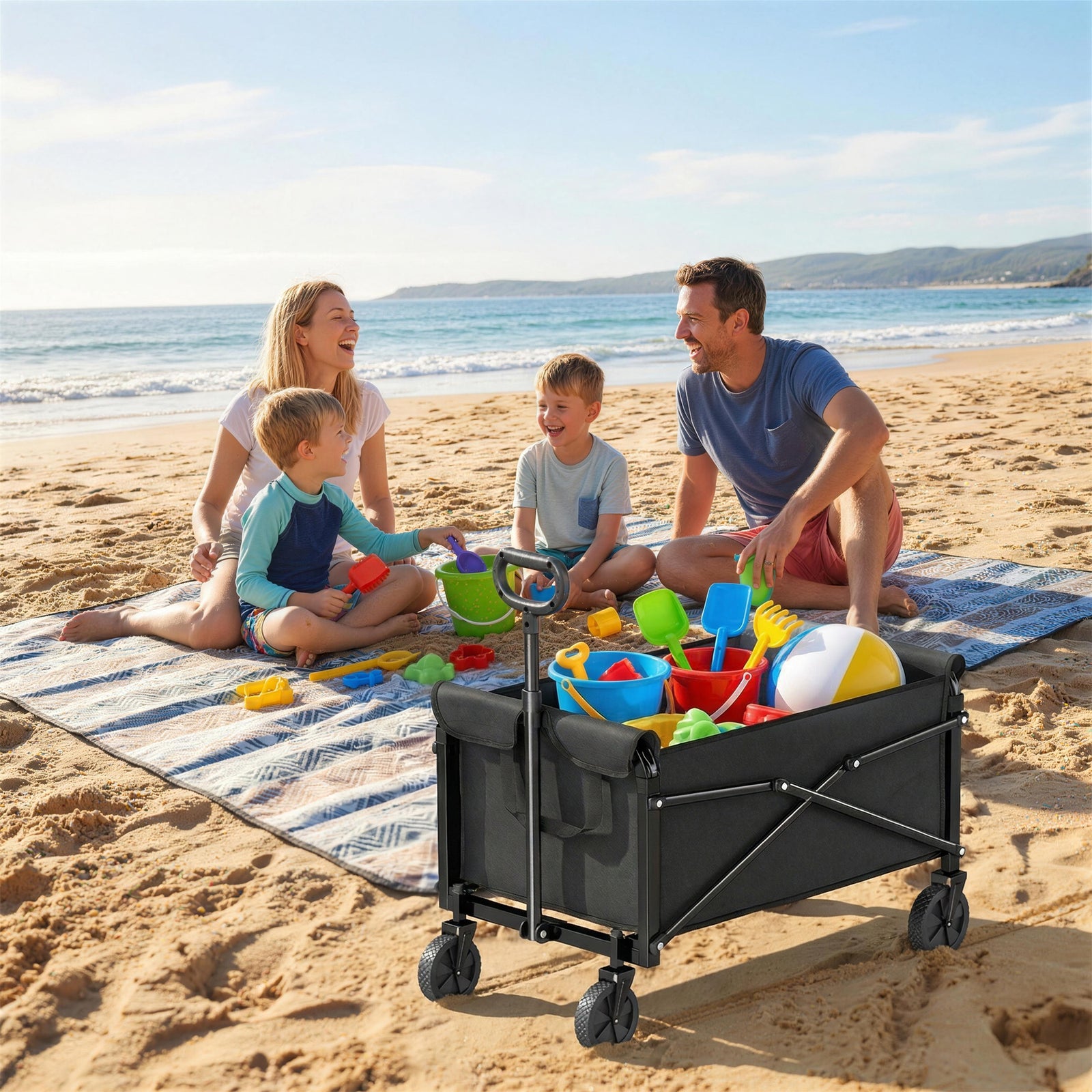 81l Festival Trolley On Wheels, Garden Folding Trolley Cart | Black