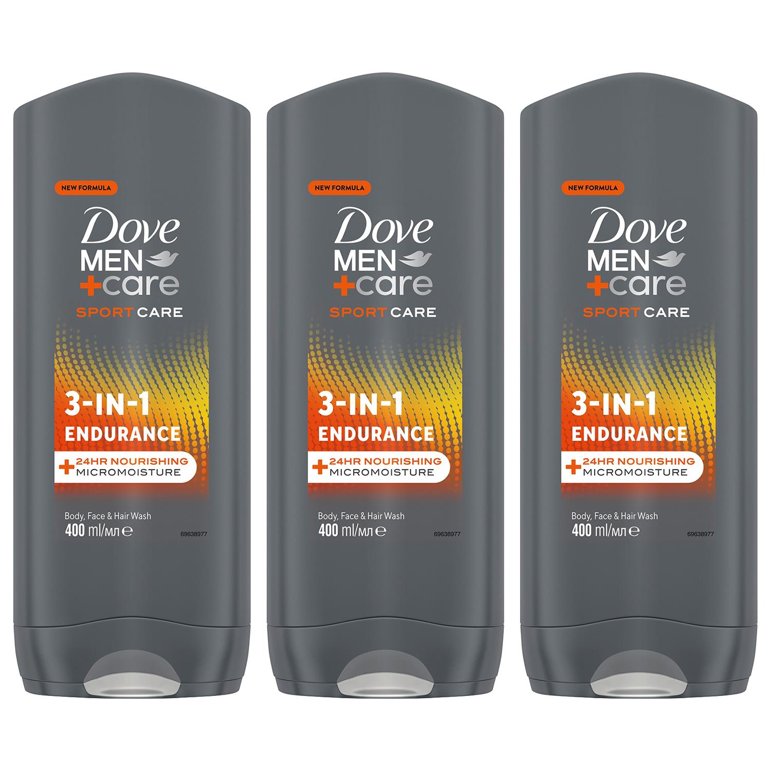 Men+care Hair, Face & Body Wash, 3 In 1 Endurance, Micro Moisture, 3x400ml
