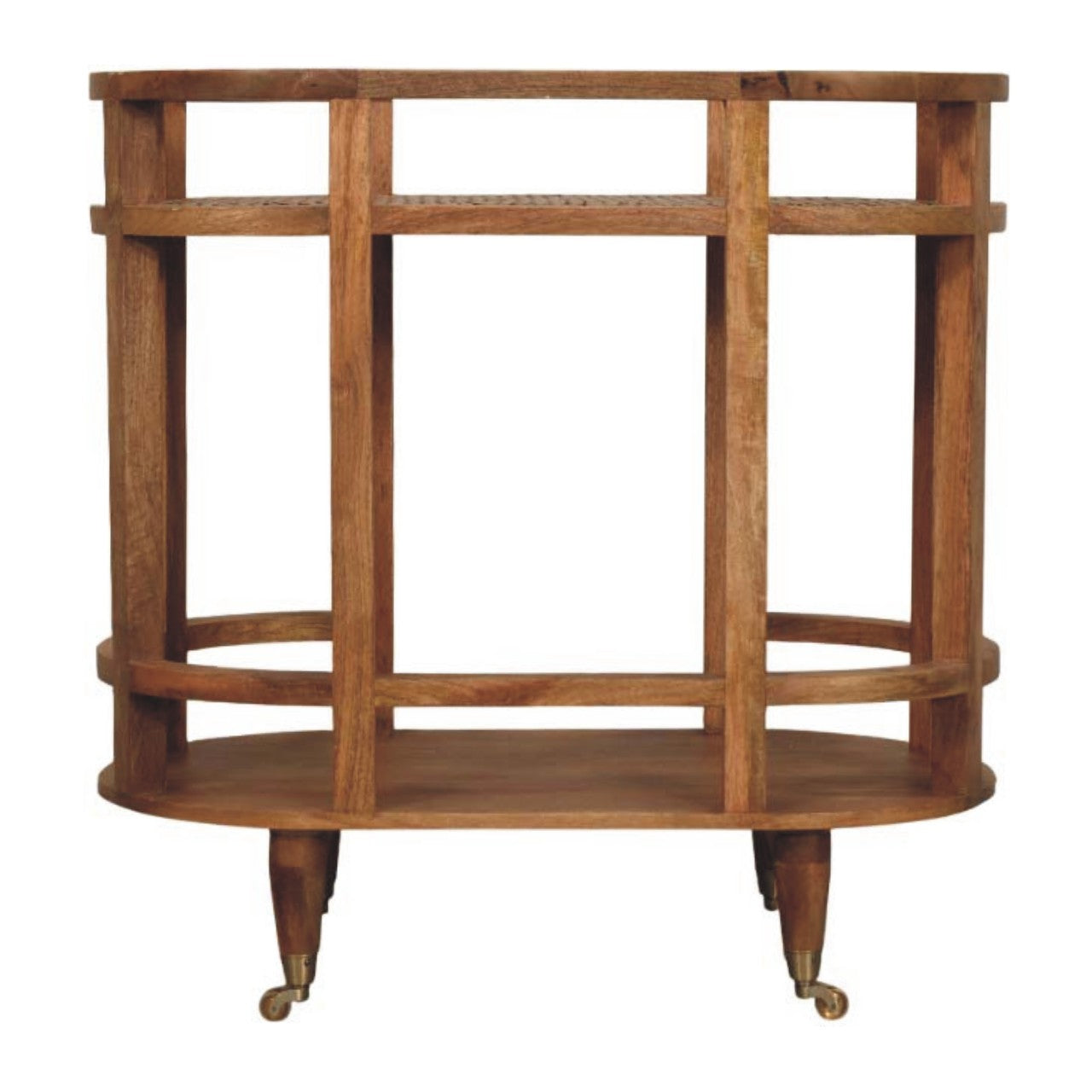 Saffron Rattan Butler Table, Hand-woven Saffron Rattan, 1 Open Shelf, Brown