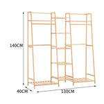 Bamboo Trapezoid Clothing Rack With 5-tier Storage Shelves Multi-functional Clothes Hanging Rack Stand | Natural