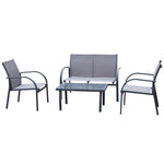 4pcs Patio Furniture Set Garden Sofa Glass Top Coffee Table | Charcoal Gray