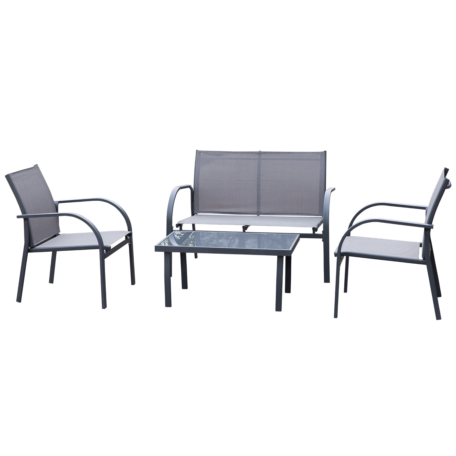 4pcs Patio Furniture Set Garden Sofa Glass Top Coffee Table | Charcoal Gray