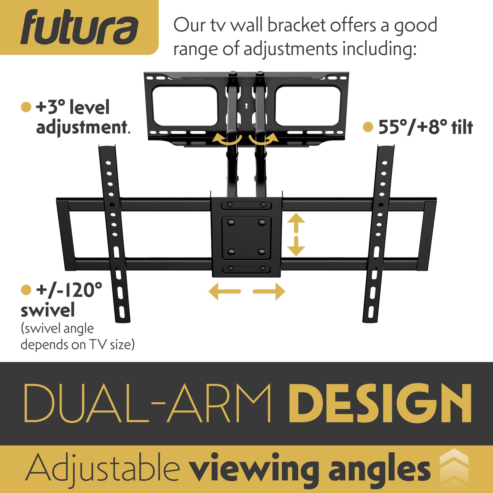 Tv Wall Bracket Mount For 32-80 Inch Tvs, Tilt, Swivel & Rotation, Universal Flat & Curved Tvs, Vesa Max 600x400mm 70kg Max