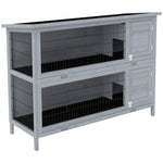 Rabbit Hutch For Two Rabbits Outdoor Guinea Pig Cage W/ Removable Trays, Grey