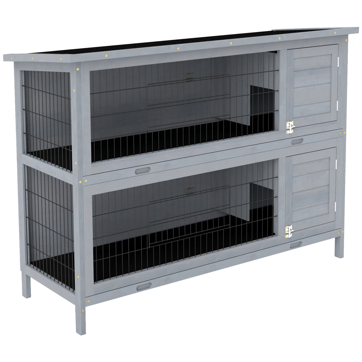 Rabbit Hutch For Two Rabbits Outdoor Guinea Pig Cage W/ Removable Trays, Grey