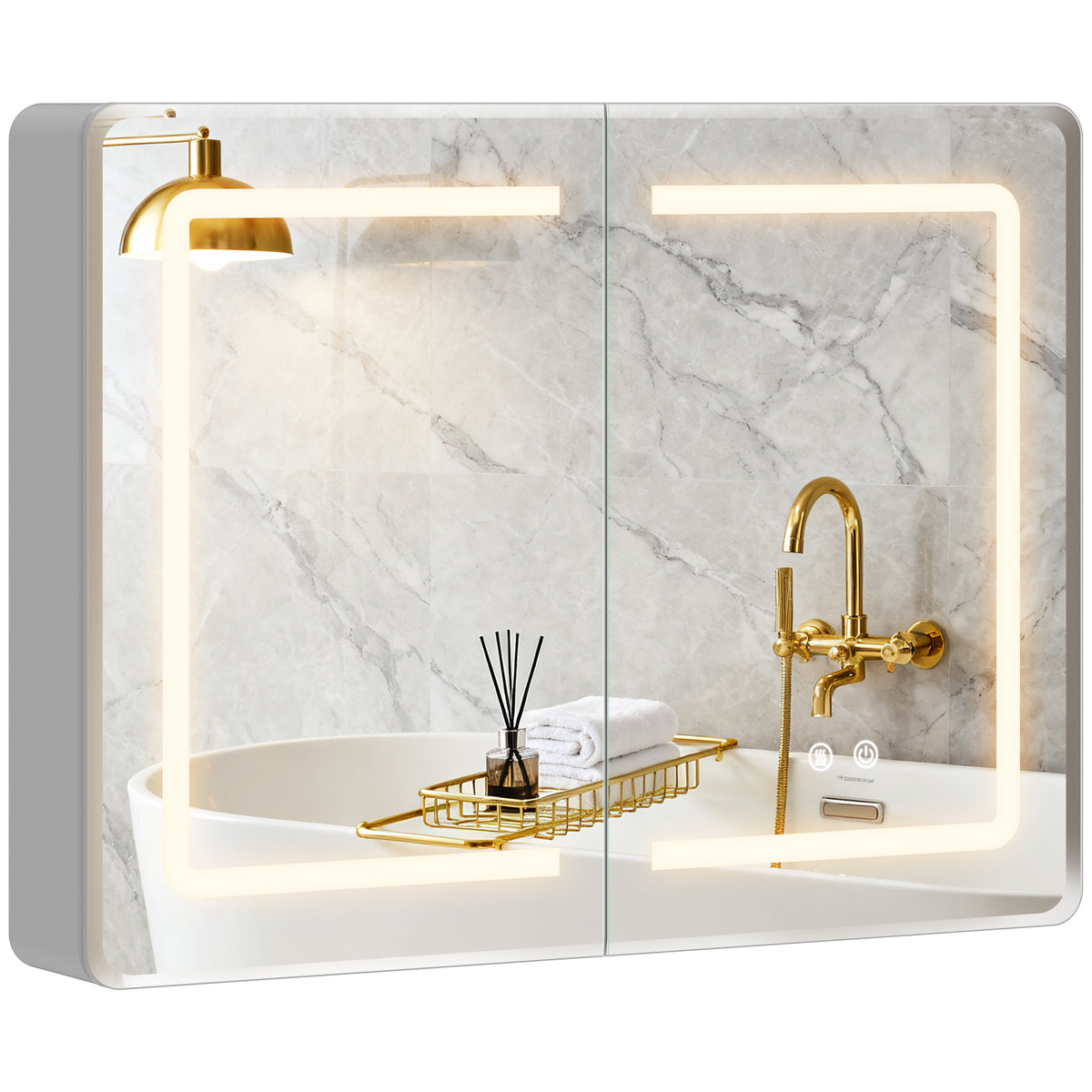 HOMCOM 60 X 80 Cm Led Bathroom Mirror Cabinet With Double-sided Mirrors