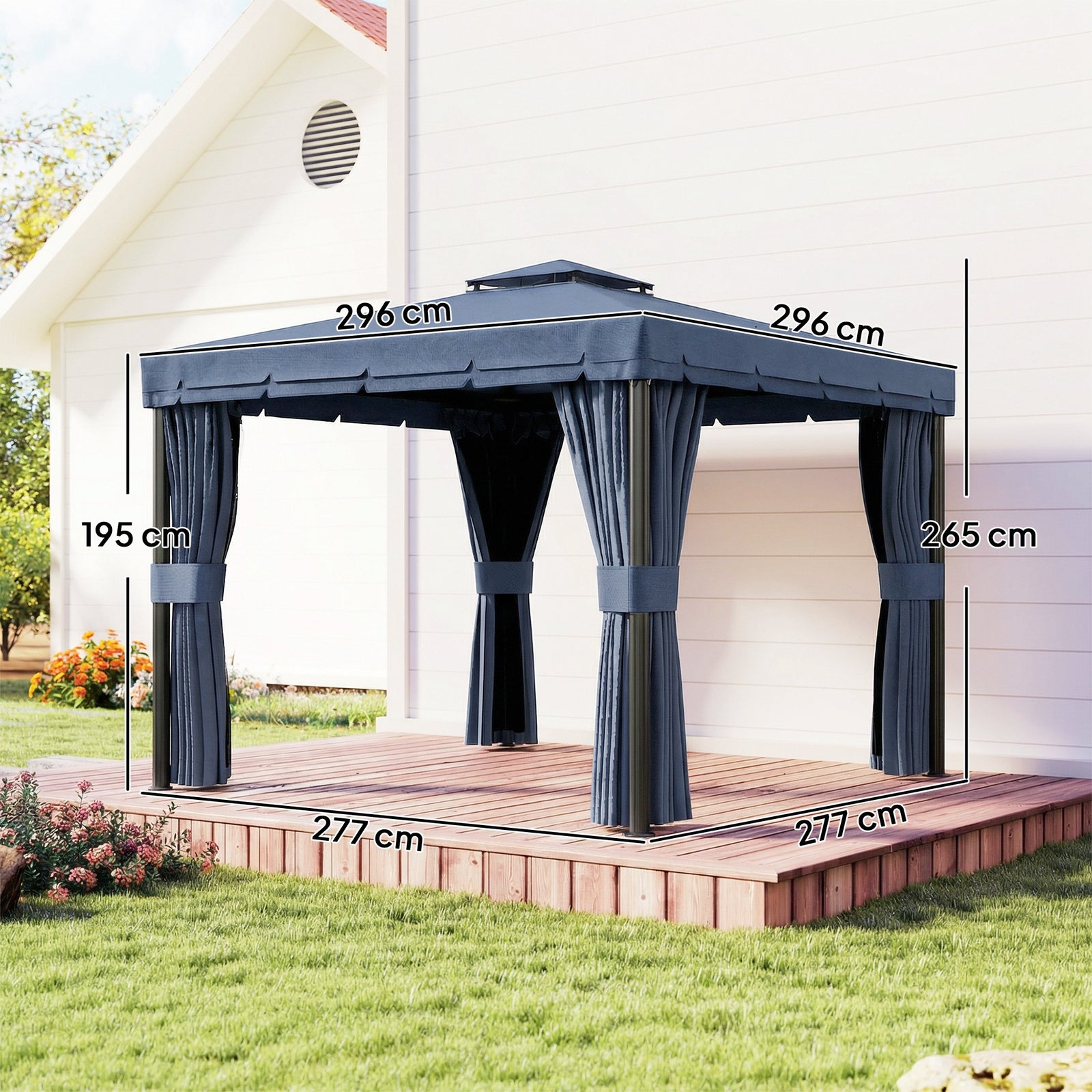 3 X 3(m) Garden Gazebo Shelter Party Tent With 2 Tier Roof | Dark Blue