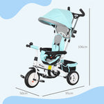 6 In 1 Kids Trike, Stroller With Parent Handle | Green