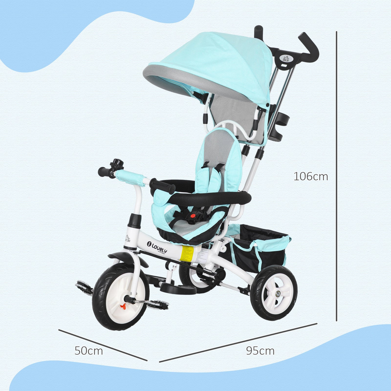 6 In 1 Kids Trike, Stroller With Parent Handle | Green