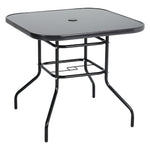 Metallic And Tempered Glass Garden Table With Parasol Hole Outdoor | Medium | Black