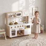 AIYAPLAY Kids Kitchen Playset With Rotating Coffee Machine For 3-6 Y, White