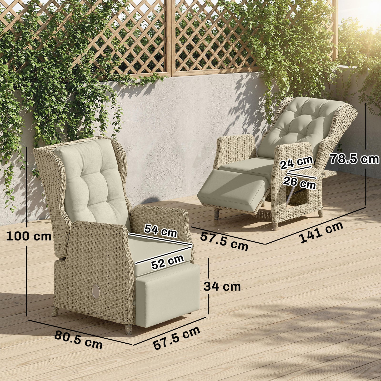 Rattan Garden Recliner Chair With Flip Table | Brown