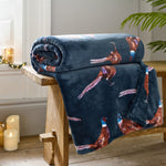 Pheasants Navy Soft Throw – 140x180cm Warm Fleece Blanket | 140cm x 180cm | Navy Blue