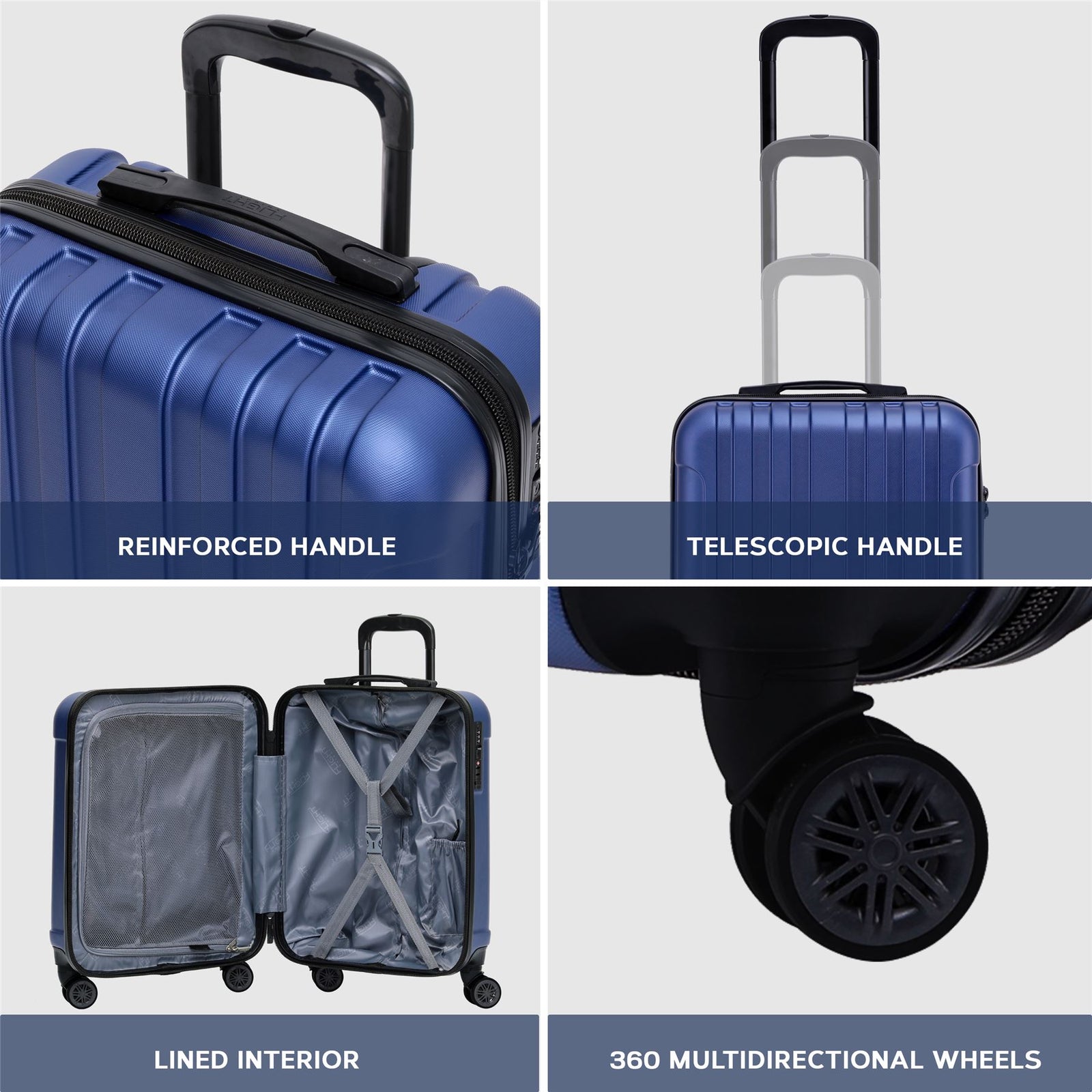 55x40x20cm Lightweight Luggage Overhead Cabin Hard Shell Cabin Suitcase 60+ Airlines Approved - Carry On Case - 4 Wheels | Cabin | Navy Blue