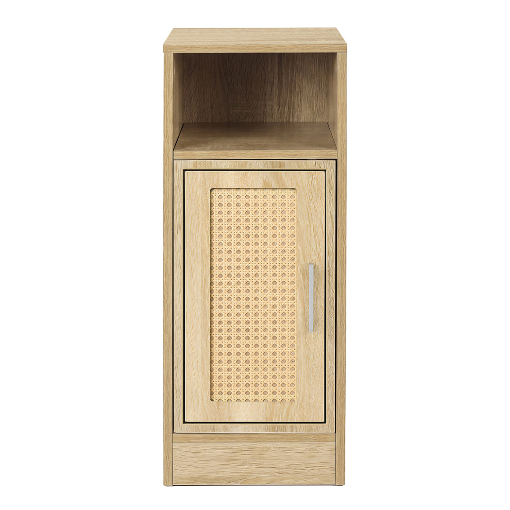 Bedside Table 2 Pc Narrow Side Table Boho Rattan Storage For Bedroom Wood | Brown