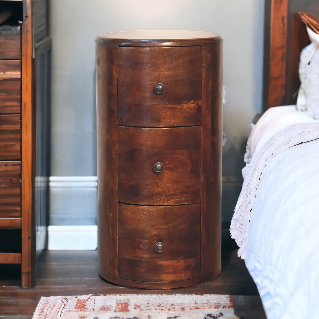 Solid Mango Wood Chestnut Drum Chest