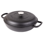 Shallow Cast Iron Casserole Pot With Lid  - 30cm , 3.7-quart | Black