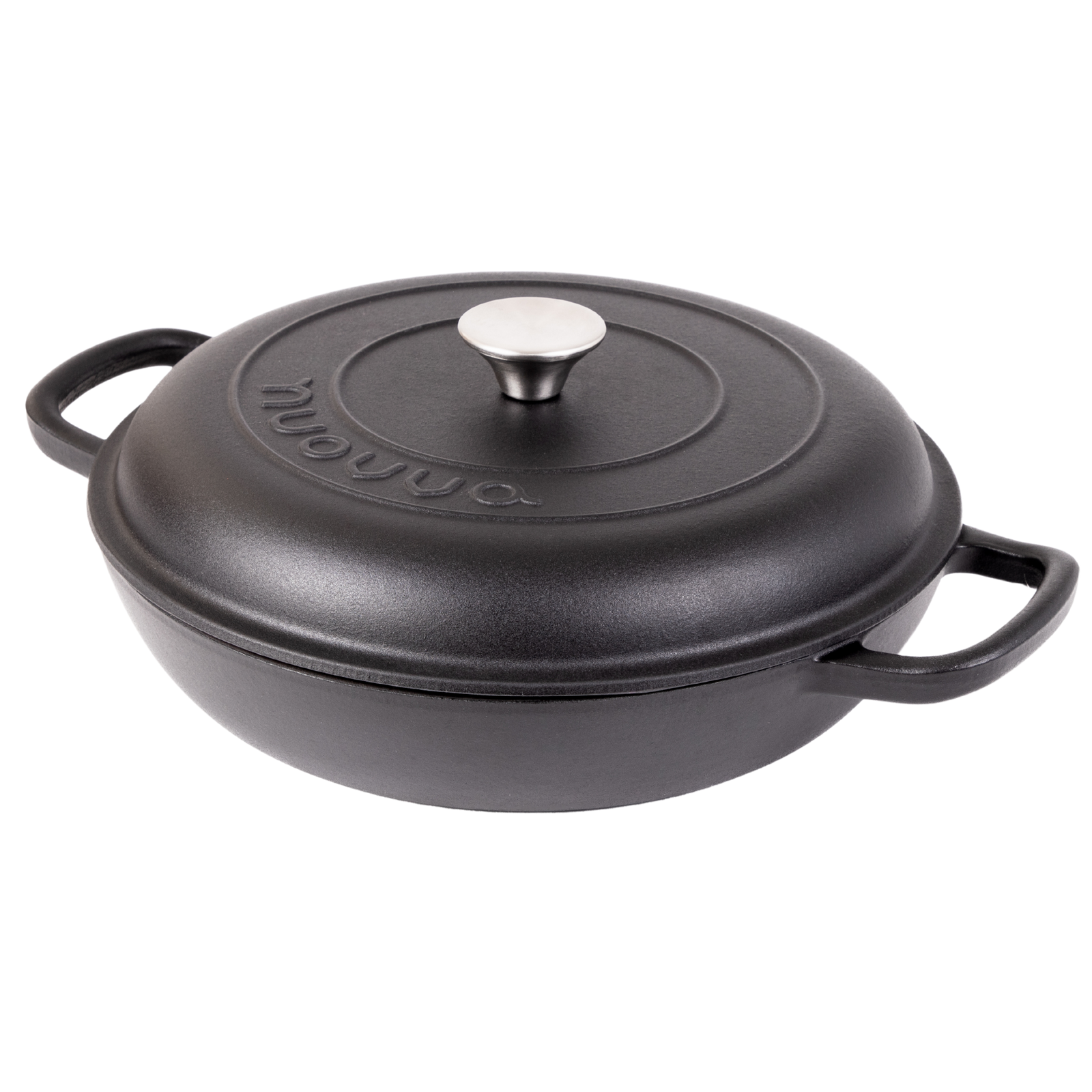 Shallow Cast Iron Casserole Pot With Lid  - 30cm , 3.7-quart | Black