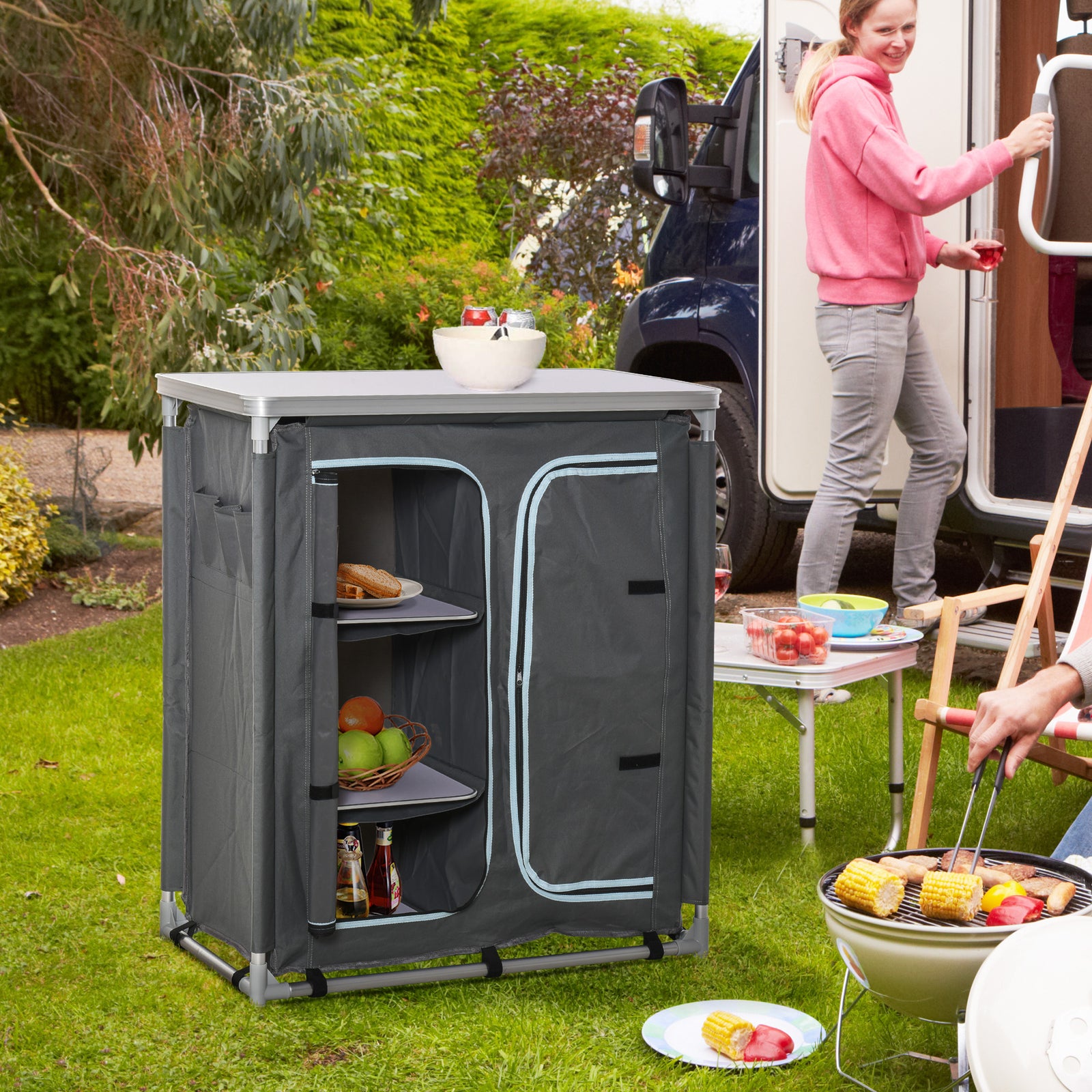 Outdoor Aluminum 3-shelf Camping Cupboard Kitchen Station