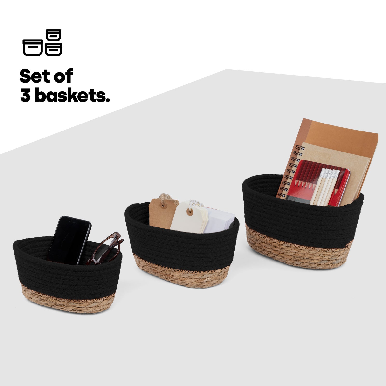 Tulla Seagrass Basket Set -charcoal